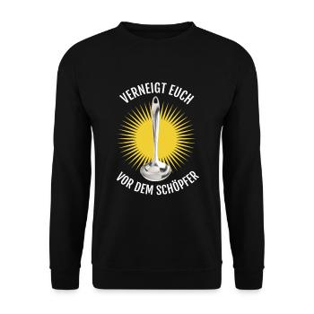 Verneigt Euch vor dem Schöpfer Fun - Unisex Pullover - Schwarz - Vorne - Alina (178cm) & Michal (187cm)