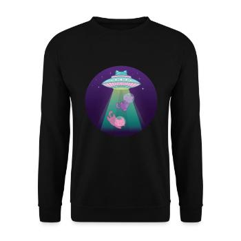 Cats UFO Spaceship Cat Space - Unisex Sweatshirt - black - Front - Alina (178cm) & Michal (187cm)