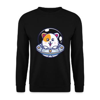 Katzen Ufo Raumschiff Katze Kinder - Unisex Pullover - Schwarz - Vorne - Alina (178cm) & Michal (187cm)
