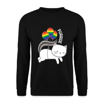 Purride Katze Ballon Regenbogen Gay - Unisex Pullover - Schwarz - Vorne - Alina (178cm) & Michal (187cm)