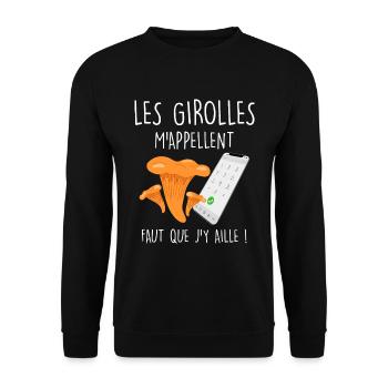 Les girolles m'appellent Citation Champignon - Sweat-shirt Unisexe - noir - Devant - Alina (178cm) & Michal (187cm)