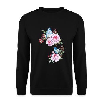 Blumen Vogel Floral Vögel - Unisex Pullover - Schwarz - Vorne - Alina (178cm) & Michal (187cm)