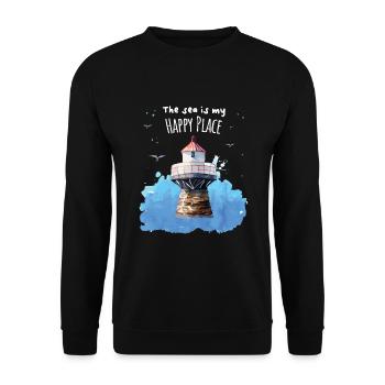 The Sea Is My Happy Place Leuchtturm - Unisex Pullover - Schwarz - Vorne - Alina (178cm) & Michal (187cm)