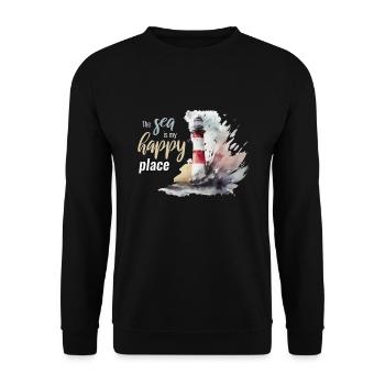 The Sea Is My Happy Place Lighthouse - Unisex Sweatshirt - black - Front - Alina (178cm) & Michal (187cm)