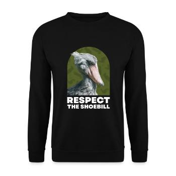 Respect the Shoebill Schuhschnabel Vogel - Unisex Pullover - Schwarz - Vorne - Alina (178cm) & Michal (187cm)