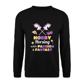 Passion & Fantasy Hobby Horsing - Unisex Pullover - Schwarz - Vorne - Alina (178cm) & Michal (187cm)