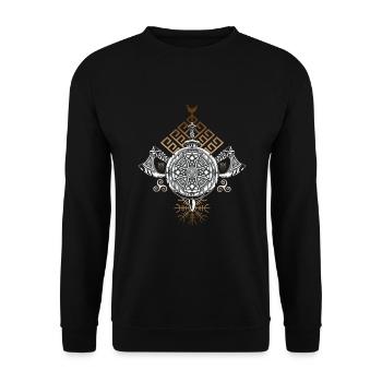 Rune de mythologie de l’arbre à hache viking - Sweat-shirt Unisexe - noir - Devant - Alina (178cm) & Michal (187cm)