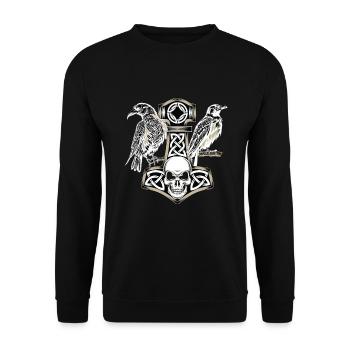 Raven Norse Hammer Mythology Rune - Unisex Sweatshirt - black - Front - Alina (178cm) & Michal (187cm)