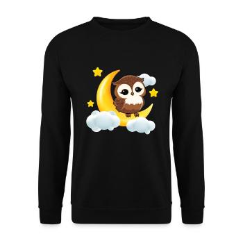 Eule Mond Vogel Süß Eulen Vögel - Unisex Pullover - Schwarz - Vorne - Alina (178cm) & Michal (187cm)