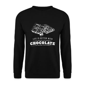 Life is Better With Chocolate Schokolade - Unisex Pullover - Schwarz - Vorne - Alina (178cm) & Michal (187cm)