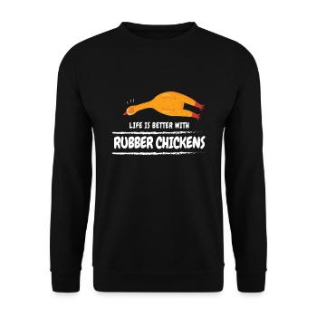 Life is Better with Rubber Chickens - Unisex Sweatshirt - black - Front - Alina (178cm) & Michal (187cm)