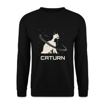 Saturn Caturn Katze Planet Weltall - Unisex Pullover - Schwarz - Vorne - Alina (178cm) & Michal (187cm)