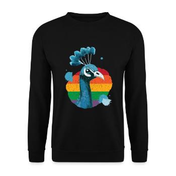 Pfau Retro Vogel Ziervogel Federn Bunt - Unisex Pullover - Schwarz - Vorne - Alina (178cm) & Michal (187cm)