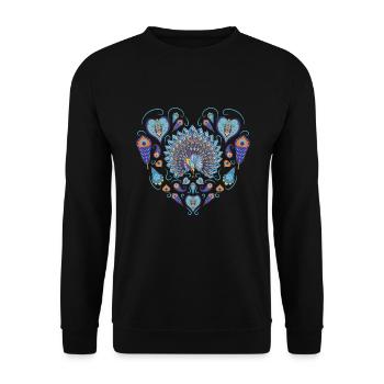 Pfauen Herz Vogel Ziervogel Federn Bunt - Unisex Pullover - Schwarz - Vorne - Alina (178cm) & Michal (187cm)