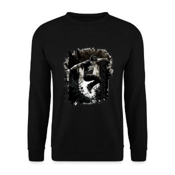 Parkourläufer im Sprung - Unisex Pullover - Schwarz - Vorne - Alina (178cm) & Michal (187cm)