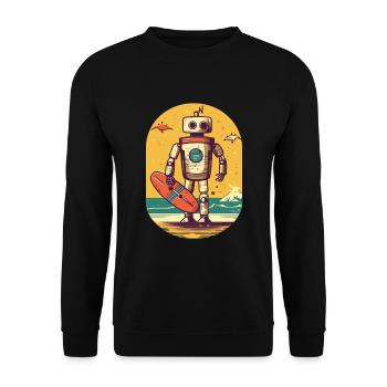 Robotor mit Surfbrett - Unisex Pullover - Schwarz - Vorne - Alina (178cm) & Michal (187cm)