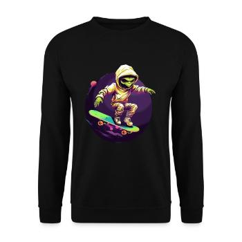 Alien auf Skateboard - Unisex Pullover - Schwarz - Vorne - Alina (178cm) & Michal (187cm)