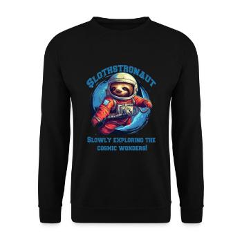 Faultier im All mit Schriftzug - Unisex Pullover - Schwarz - Vorne - Alina (178cm) & Michal (187cm)