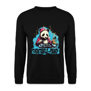 Panda DJ mit Schriftzug - Unisex Pullover - Schwarz - Vorne - Alina (178cm) & Michal (187cm)