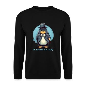 Pinguin als Detektiv mit Schriftzug - Unisex Pullover - Schwarz - Vorne - Alina (178cm) & Michal (187cm)