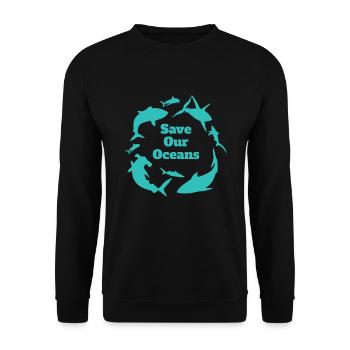 Save Our Oceans Haifisch Hai Fisch - Unisex Pullover - Schwarz - Vorne - Alina (178cm) & Michal (187cm)
