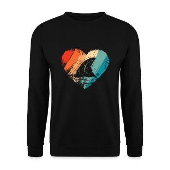 Haifisch Herz Hai Retro Fisch - Unisex Pullover - Schwarz - Vorne - Alina (178cm) & Michal (187cm)