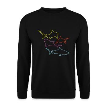 Shark Colorful Shark Fish - Unisex Sweatshirt - black - Front - Alina (178cm) & Michal (187cm)
