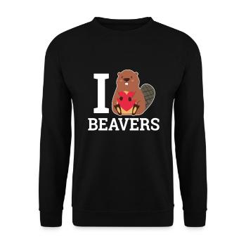I Lover Beavers Biber Nagetier Herz - Unisex Pullover - Schwarz - Vorne - Alina (178cm) & Michal (187cm)
