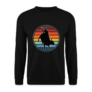 Retro Bullriding Amerika Bullenreiten - Unisex Pullover - Schwarz - Vorne - Alina (178cm) & Michal (187cm)