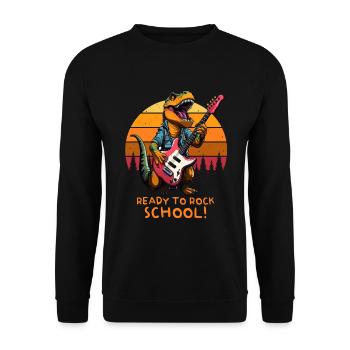 Schulkind Schulanfang Einschulung Retro Dino T-Rex - Unisex Pullover - Schwarz - Vorne - Alina (178cm) & Michal (187cm)