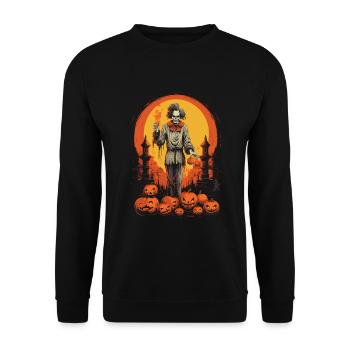 Gruseliger Halloween Clown Mit Kürbissen Und Mond - Unisex Pullover - Schwarz - Vorne - Alina (178cm) & Michal (187cm)