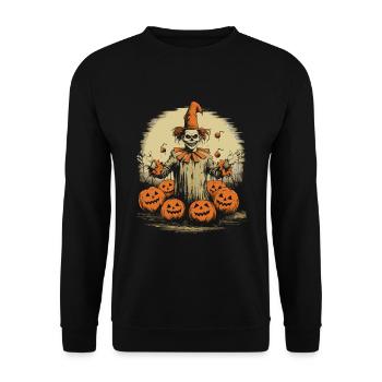 Gruseliger Clown Mit Mond und Kürbissen Halloween - Unisex Pullover - Schwarz - Vorne - Alina (178cm) & Michal (187cm)