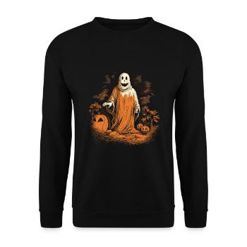 Spooky Ghost with Pumpkins Halloween Design - Unisex Sweatshirt - black - Front - Alina (178cm) & Michal (187cm)