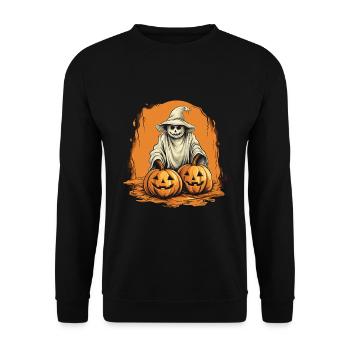 Spooky Ghost with Pumpkins Halloween Design - Unisex Sweatshirt - black - Front - Alina (178cm) & Michal (187cm)