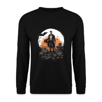 Skeleton zombie with pumpkins in cemetery - Unisex Sweatshirt - black - Front - Alina (178cm) & Michal (187cm)