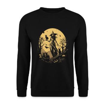 Gruselige Hexe Mit Schwarzen Katzen Unter Vollmond - Unisex Pullover - Schwarz - Vorne - Alina (178cm) & Michal (187cm)