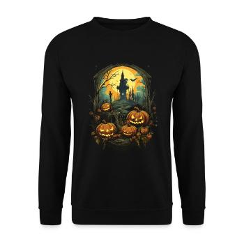 Citrouilles effrayantes devant la pleine lune de la tour étrange - Sweat-shirt Unisexe - noir - Devant - Alina (178cm) & Michal (187cm)