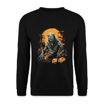 Loup-garou sauvage avec des citrouilles dans la pleine lune sombre - Sweat-shirt Unisexe - noir - Devant - Alina (178cm) & Michal (187cm)