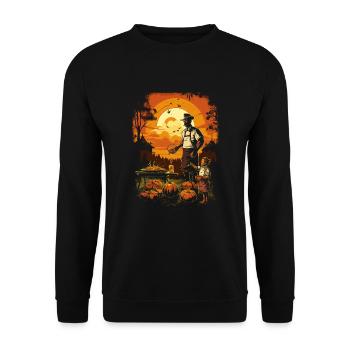 Halloween barbecue with pumpkins and family - Unisex Sweatshirt - black - Front - Alina (178cm) & Michal (187cm)