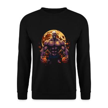 Creepy bodybuilder zombie with pumpkins - Unisex Sweatshirt - black - Front - Alina (178cm) & Michal (187cm)