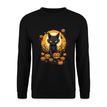Chat noir effrayant avec des citrouilles et de la lune - Sweat-shirt Unisexe - noir - Devant - Alina (178cm) & Michal (187cm)