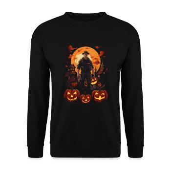 Gruseliger Zombie Feuerwehrmann Halloween - Unisex Pullover - Schwarz - Vorne - Alina (178cm) & Michal (187cm)
