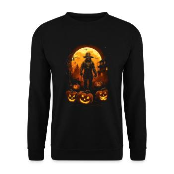 Gruseliger Zombie Feuerwehrmann Halloween - Unisex Pullover - Schwarz - Vorne - Alina (178cm) & Michal (187cm)