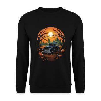 Pickup Truck Spuckige Auto Kunst zu Halloween - Unisex Pullover - Schwarz - Vorne - Alina (178cm) & Michal (187cm)