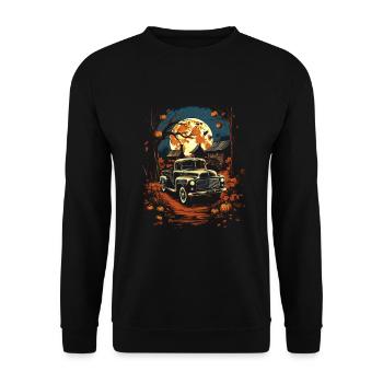 Pickup Truck Spuckige Auto Kunst zu Halloween - Unisex Pullover - Schwarz - Vorne - Alina (178cm) & Michal (187cm)