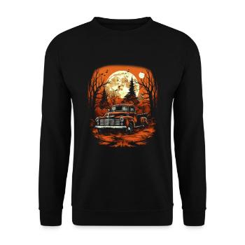 Pickup Truck Spuckige Auto Kunst zu Halloween - Unisex Pullover - Schwarz - Vorne - Alina (178cm) & Michal (187cm)