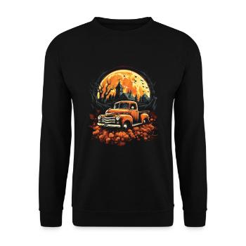 Pickup Truck Spuckige Auto Kunst zu Halloween - Unisex Pullover - Schwarz - Vorne - Alina (178cm) & Michal (187cm)