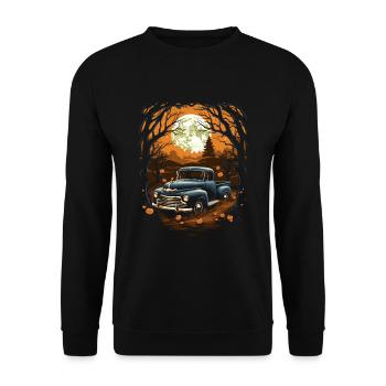 Pickup Truck Spuckige Auto Kunst zu Halloween - Unisex Pullover - Schwarz - Vorne - Alina (178cm) & Michal (187cm)
