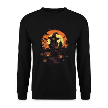 Hexenflug zum Gruseln Halloween Hexen - Unisex Pullover - Schwarz - Vorne - Alina (178cm) & Michal (187cm)