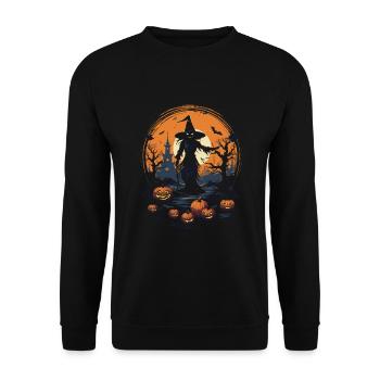 Hexenflug zum Gruseln Halloween Hexen - Unisex Pullover - Schwarz - Vorne - Alina (178cm) & Michal (187cm)